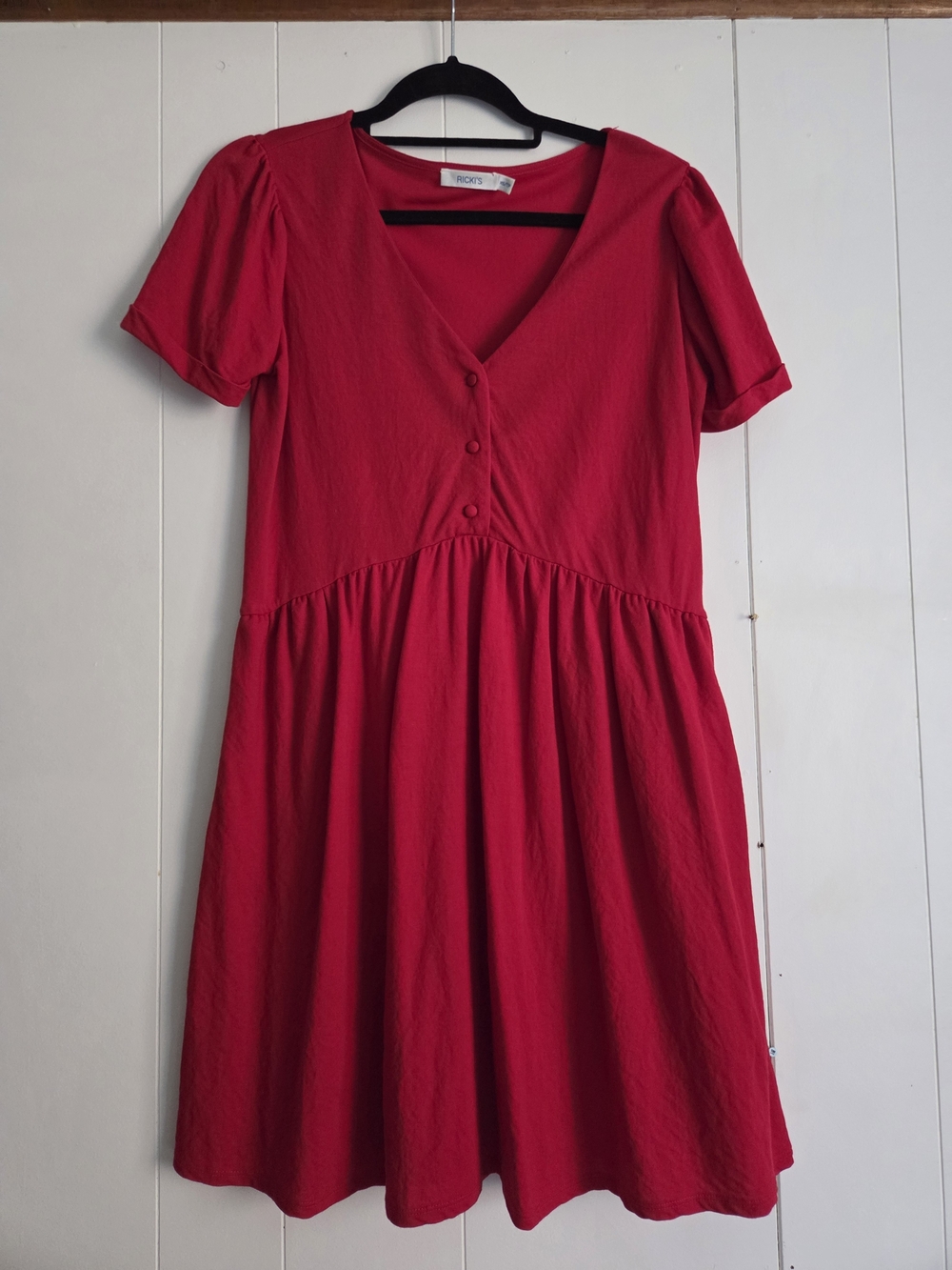 Ricki's Red V-Neck Short Sleeve Cuffed Dress With Pockets